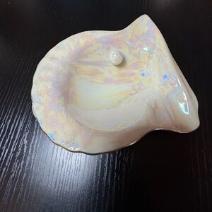 Vintage Mikimoto Pearl Island Iridescent Shell Dish Porcelain Jewelry Tray